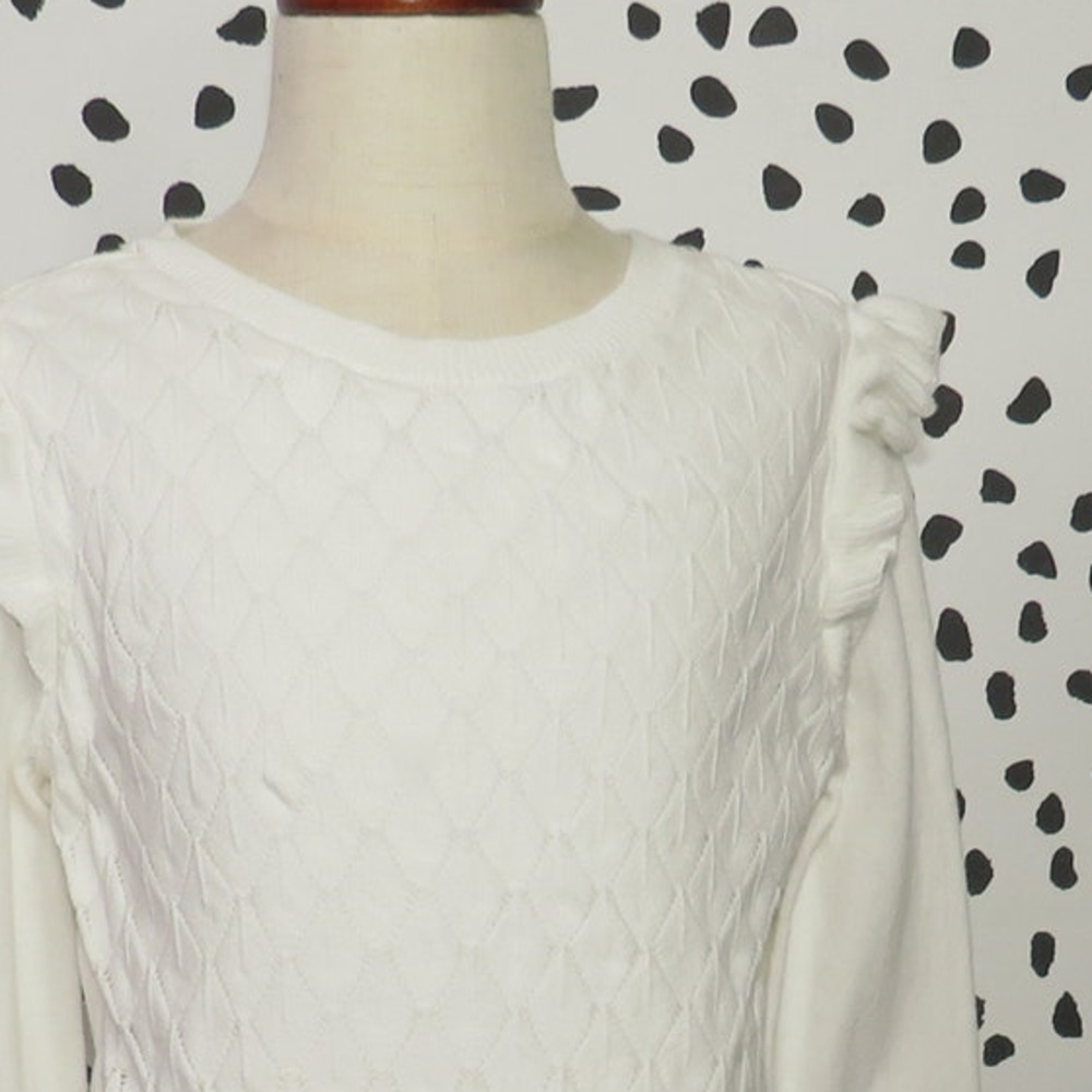 Carter’s White Long Sleeve Ruffle Shoulder Girls Sweater Dress - Picture 2 of 7